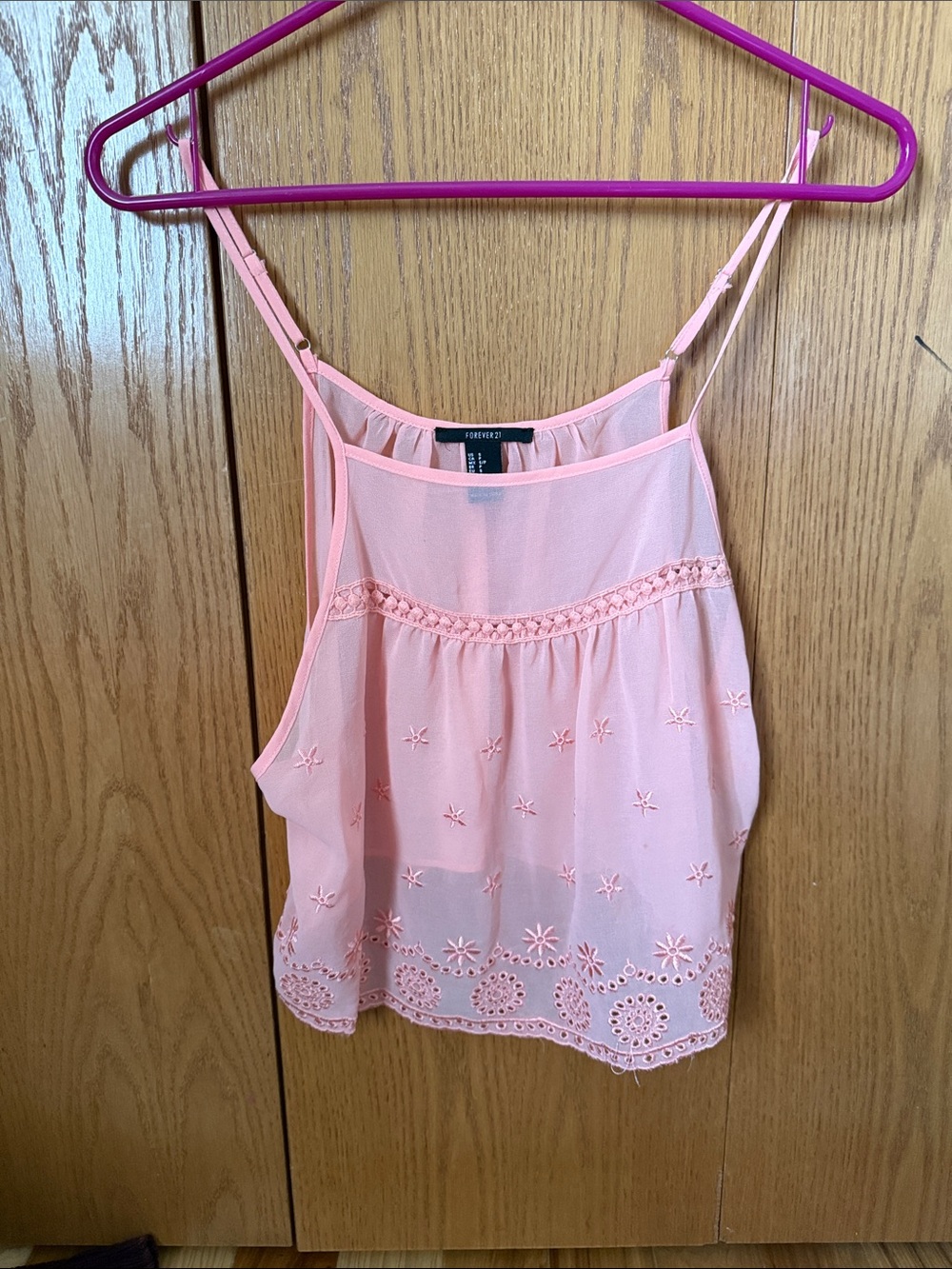 Forever 21 Light Pink Embroidered Sheer Cami